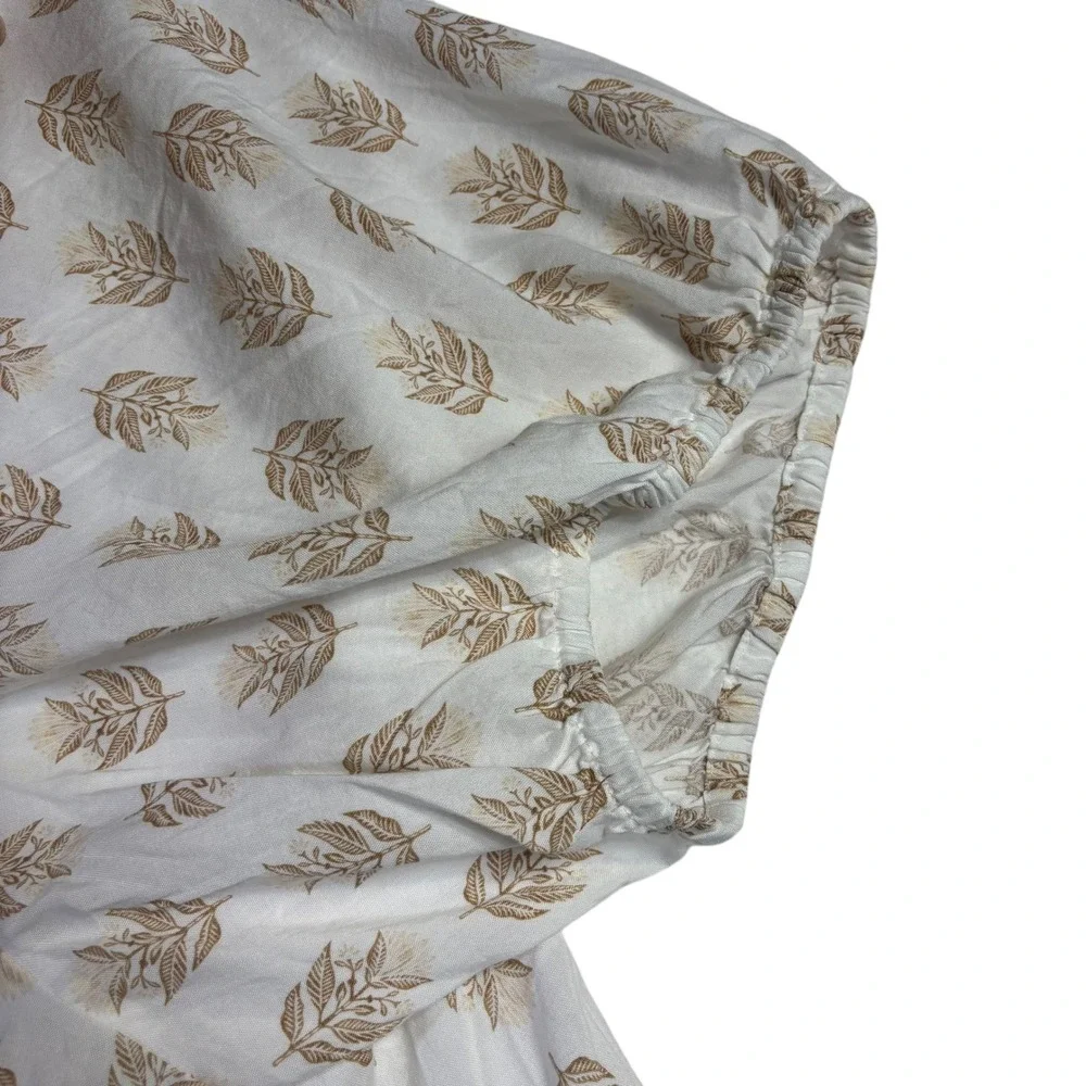 Old Navy Women's 4X Off Shoulder Puff Sleeve Blouse‎ Gold Leaf Print Tie Back